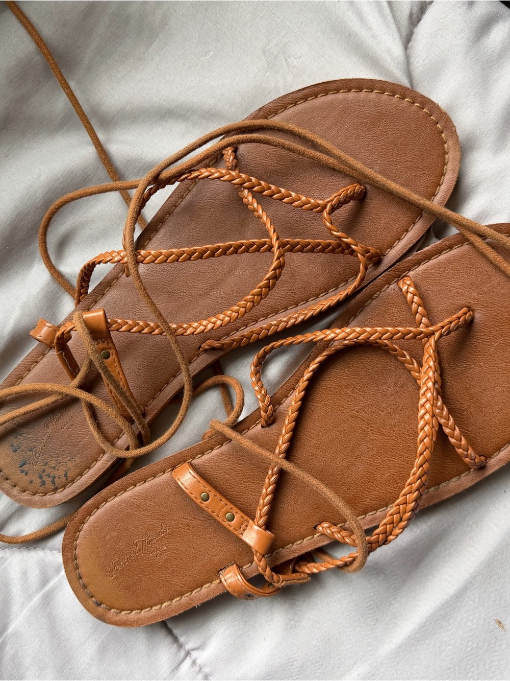 Women's Tan Braided Lace-Up Sandals
